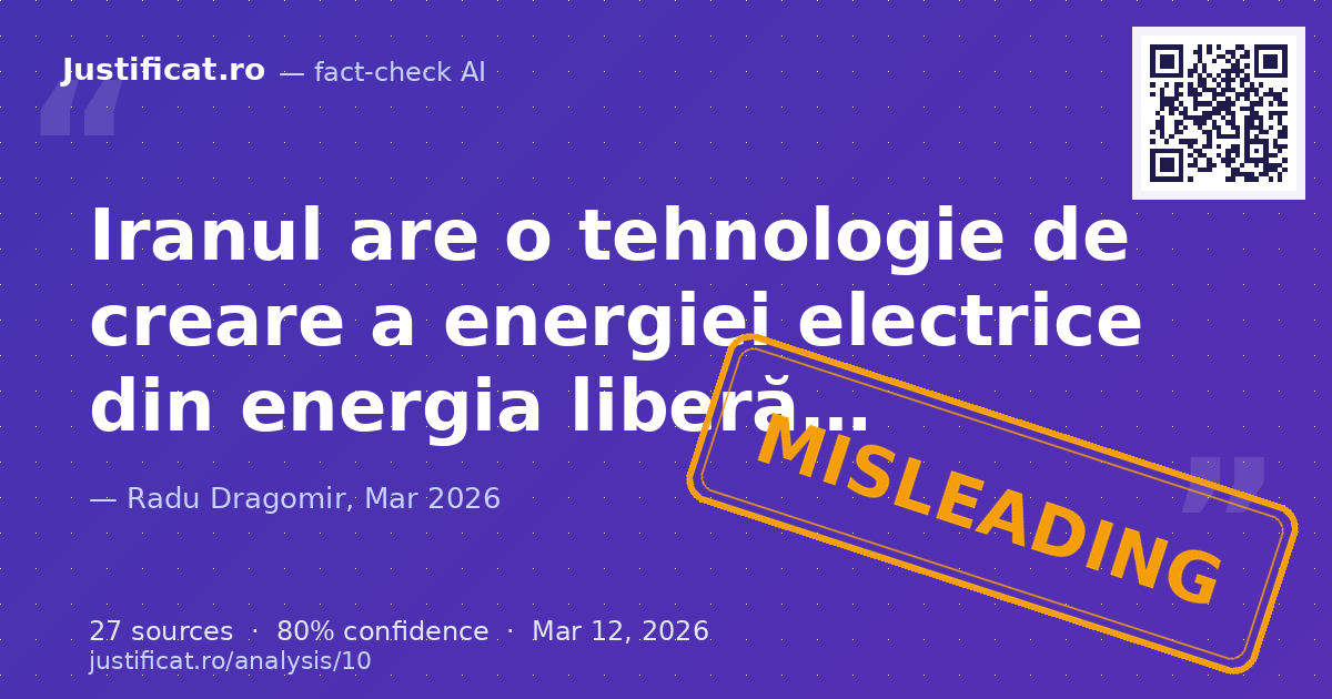 Afirmația că Iranul deține o tehnologie funcțională de energie liberă dezvoltată de Keshe Foundation, care… — rated ÎNȘELĂTOR