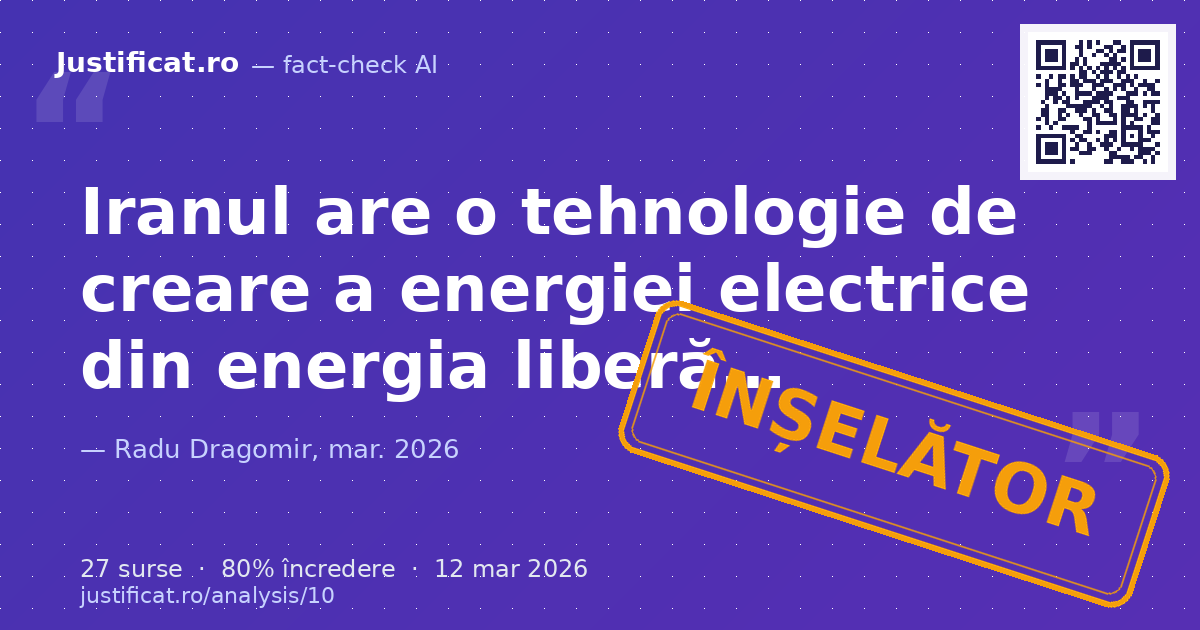 Afirmația că Iranul deține o tehnologie funcțională de energie liberă dezvoltată de Keshe Foundation, ca… — verdict ÎNȘELĂTOR