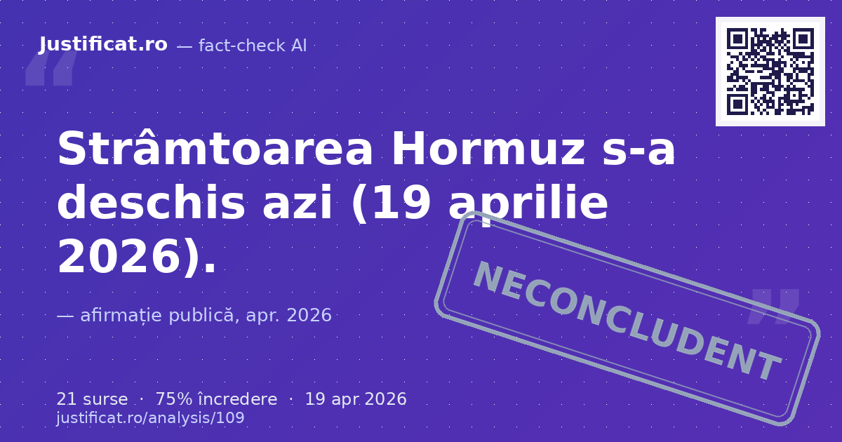 Afirmația dacă strâmtoarea Hormuz s-a deschis azi (19 aprilie 2026). — verdict NECONCLUDENT