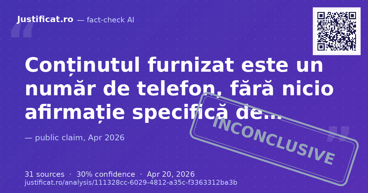 Conținutul furnizat este un număr de telefon, fără nicio afirmație specifică de verificat. — rated NECONCLUDENT