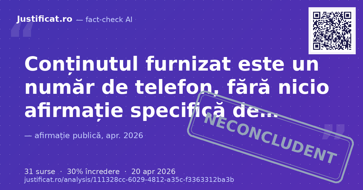 Conținutul furnizat este un număr de telefon, fără nicio afirmație specifică de verificat. — verdict NECONCLUDENT