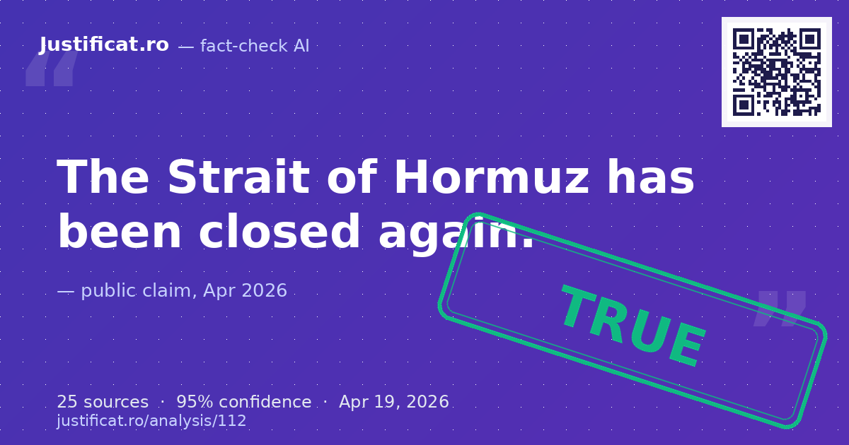 The user's query asks if the Strait of Hormuz has been closed again. — rated ADEVĂRAT