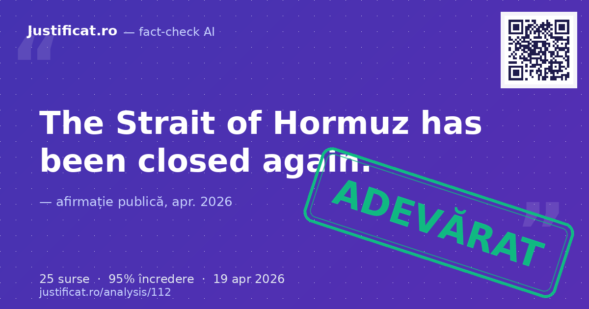 The user's query asks if the Strait of Hormuz has been closed again. — verdict ADEVĂRAT