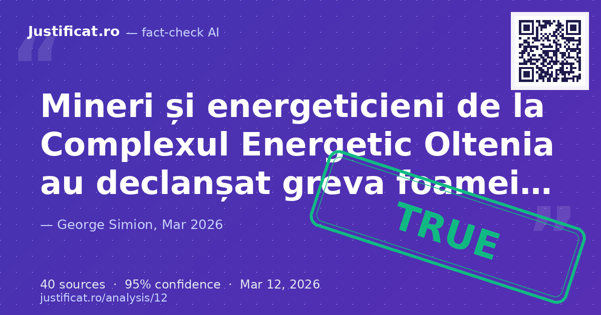 Afirmațiile lui George Simion despre greva foamei a minerilor și energeticienilor în fața Ministerului Ener… — rated ADEVĂRAT