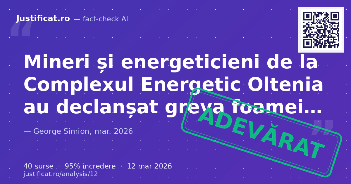 Afirmațiile lui George Simion despre greva foamei a minerilor și energeticienilor în fața Ministerului En… — verdict ADEVĂRAT
