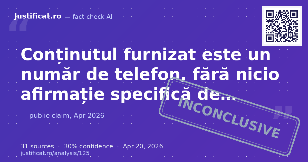 Conținutul furnizat este un număr de telefon, fără nicio afirmație specifică de verificat. — rated NECONCLUDENT
