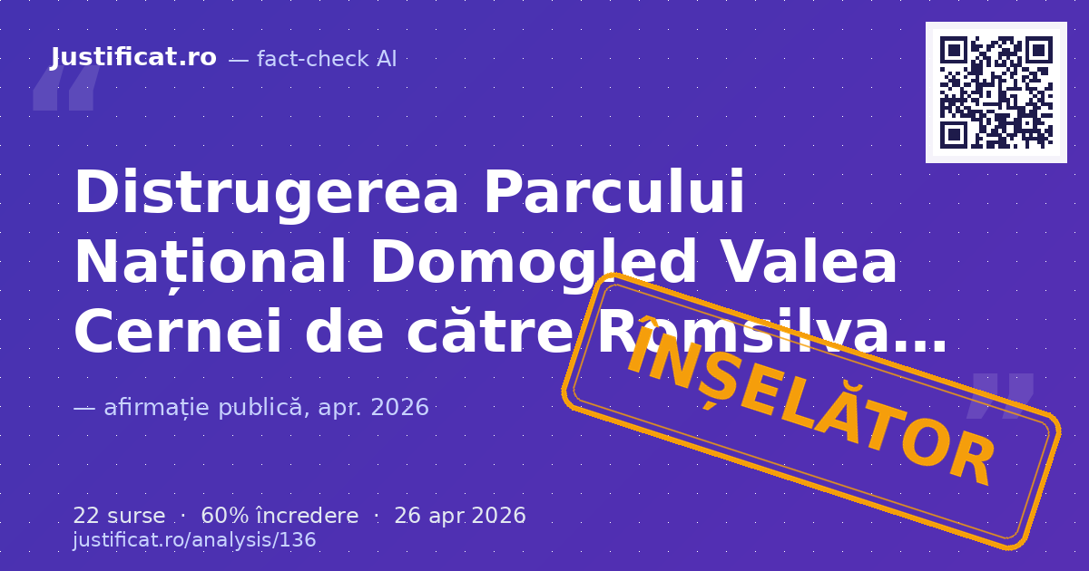 Afirmațiile despre distrugerea Parcului Național Domogled-Valea Cernei de către Romsilva și despre un pr… — verdict ÎNȘELĂTOR