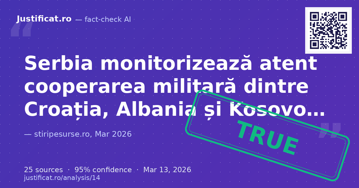 Afirmațiile președintelui Serbiei Aleksandar Vucic privind monitorizarea cooperării militare între Croația,… — rated ADEVĂRAT