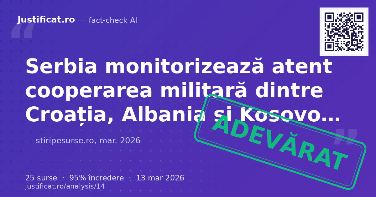 Afirmațiile președintelui Serbiei Aleksandar Vucic privind monitorizarea cooperării militare între Croați… — verdict ADEVĂRAT