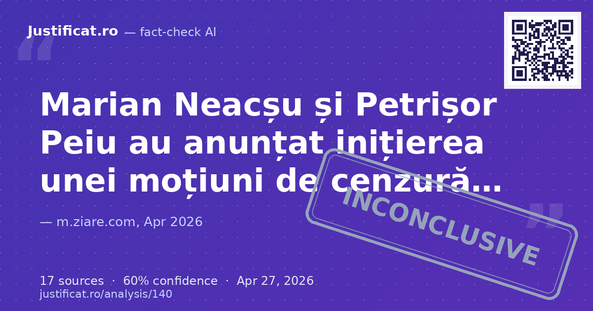 Articolul anunță inițierea unei moțiuni de cenzură împotriva Guvernului Bolojan de către Marian Neacșu… — rated NECONCLUDENT