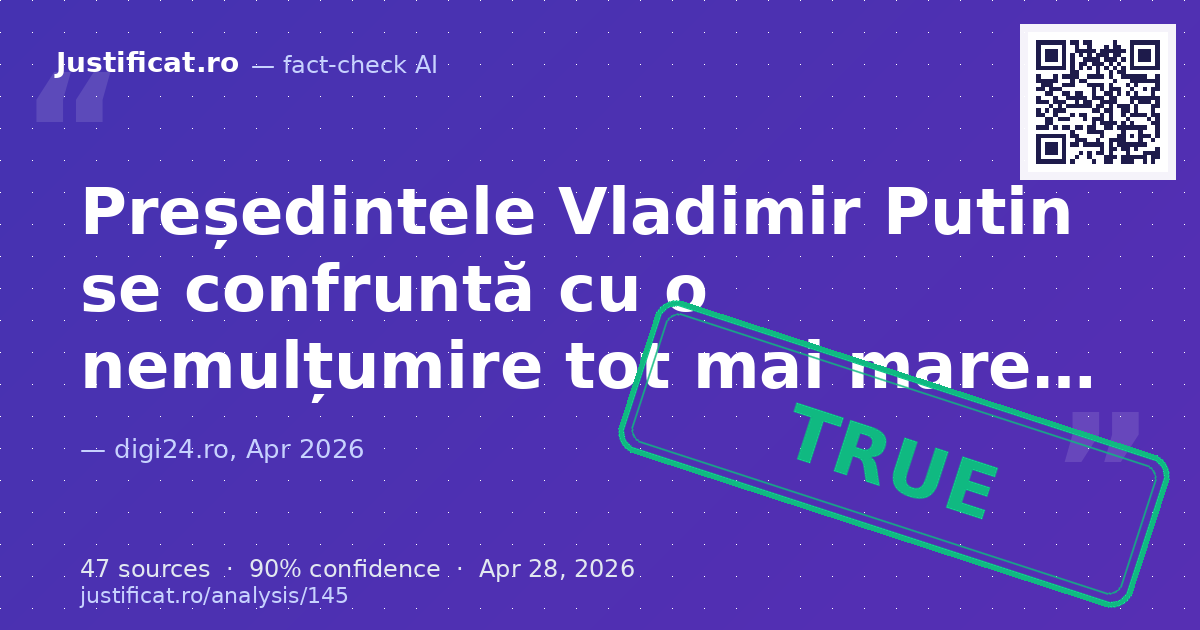 Articolul descrie o creștere a nemulțumirii în Rusia pe fondul războiului prelungit din Ucraina, dificultăț… — rated ADEVĂRAT