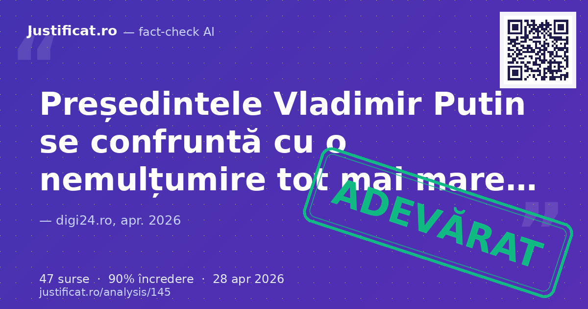 Articolul descrie o creștere a nemulțumirii în Rusia pe fondul războiului prelungit din Ucraina, dificult… — verdict ADEVĂRAT