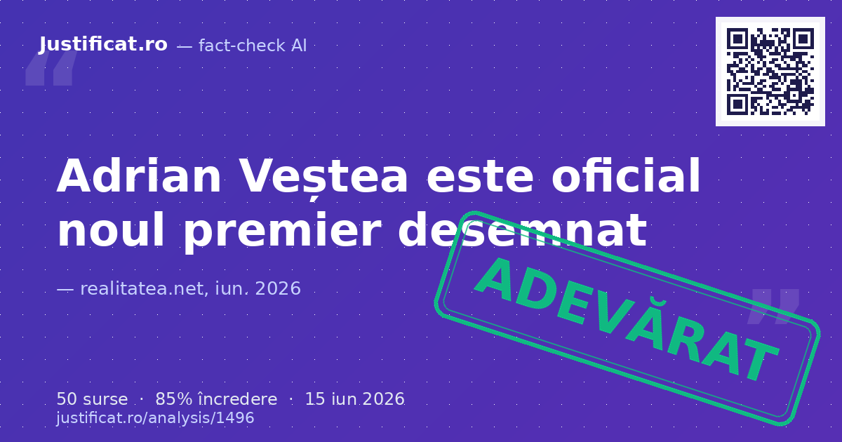 Nominalizarea lui Adrian Veștea ca premier desemnat de către președintele Nicușor Dan și declaraț… — verdict APROAPE ADEVĂRAT