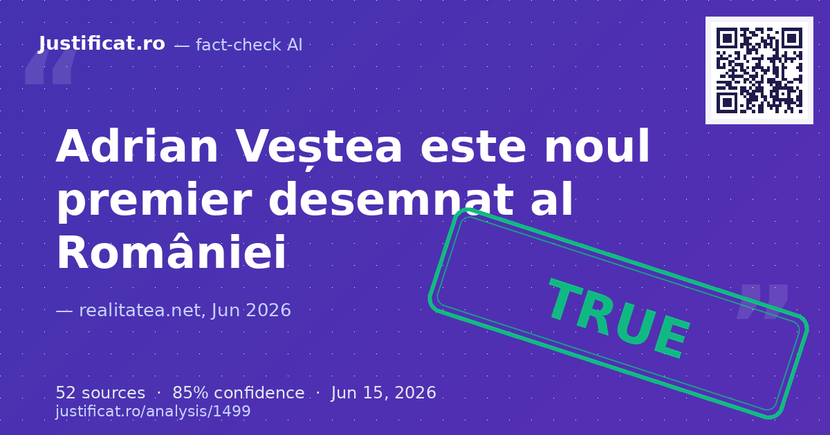 Știrea privind desemnarea lui Adrian Veștea ca premier, începerea negocierilor pentru noul guvern ș… — rated APROAPE ADEVĂRAT