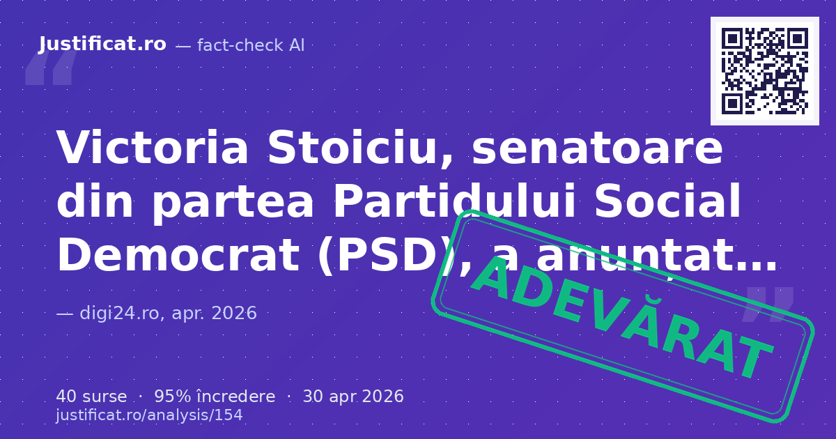 Articolul relatează despre demisia senatoarei Victoria Stoiciu din PSD, motivată de alianța partidului cu… — verdict ADEVĂRAT