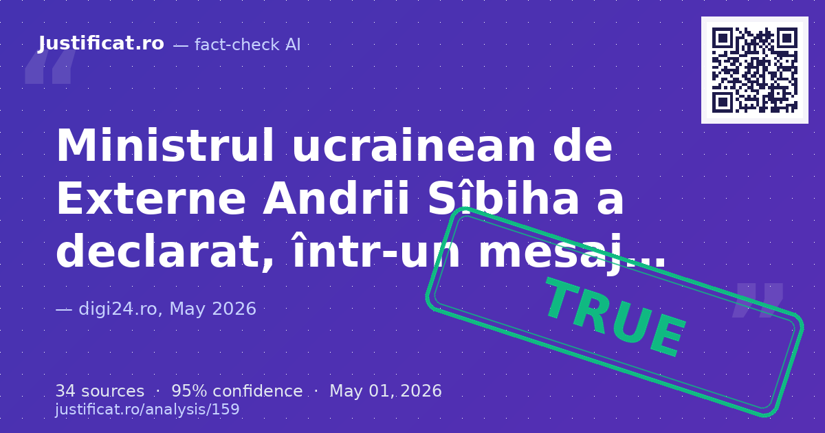 Articolul raportează declarațiile ministrului ucrainean de Externe, Andrii Sîbiha, privind urmărirea flotei… — rated ADEVĂRAT