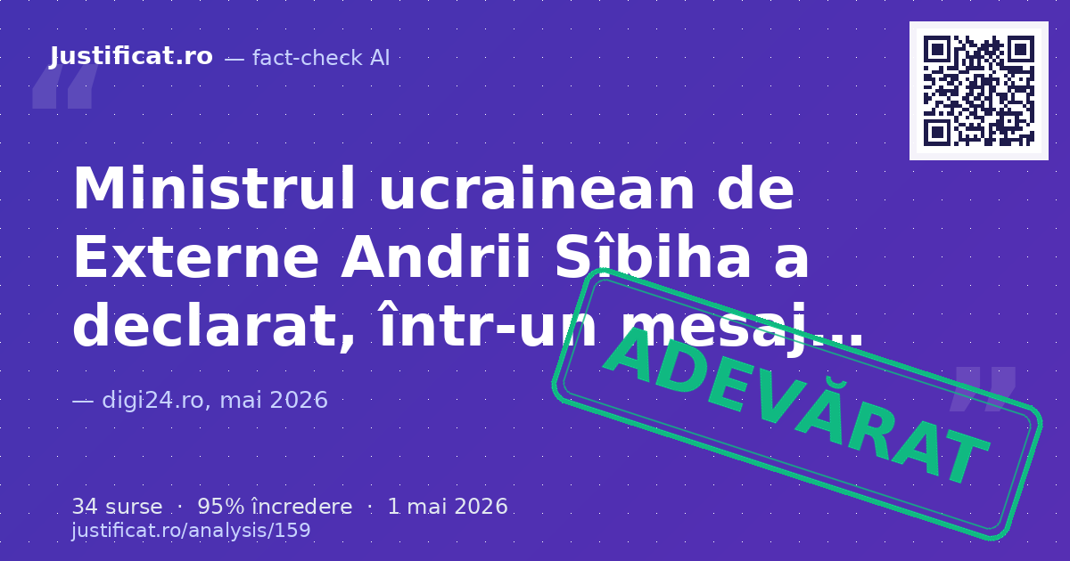 Articolul raportează declarațiile ministrului ucrainean de Externe, Andrii Sîbiha, privind urmărirea flot… — verdict ADEVĂRAT