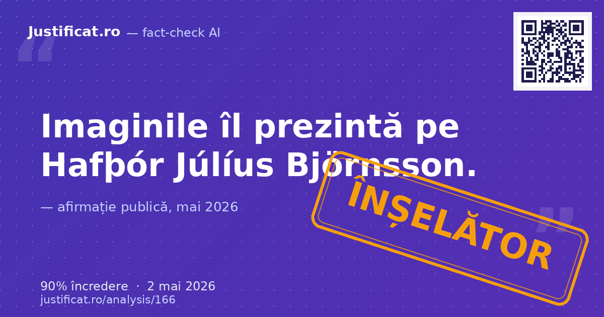 O imagine de tip meme formată din două fotografii ale aceluiași bărbat, Hafþór Júlíus Björnsson, etichet… — verdict ÎNȘELĂTOR