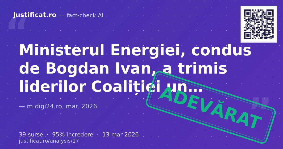 Afirmațiile privind măsurile propuse de Ministerul Energiei, conduse de Bogdan Ivan, pentru combaterea sc… — verdict ADEVĂRAT