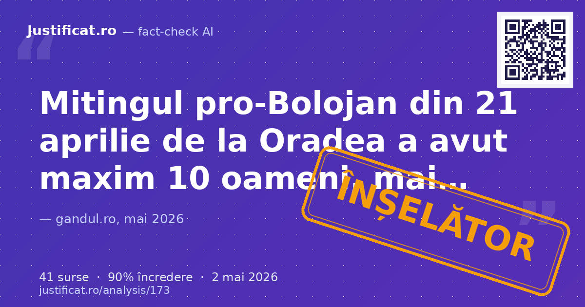 Textul analizează organizarea unor mitinguri de susținere pentru premierul Ilie Bolojan, atât la Oradea,… — verdict ÎNȘELĂTOR