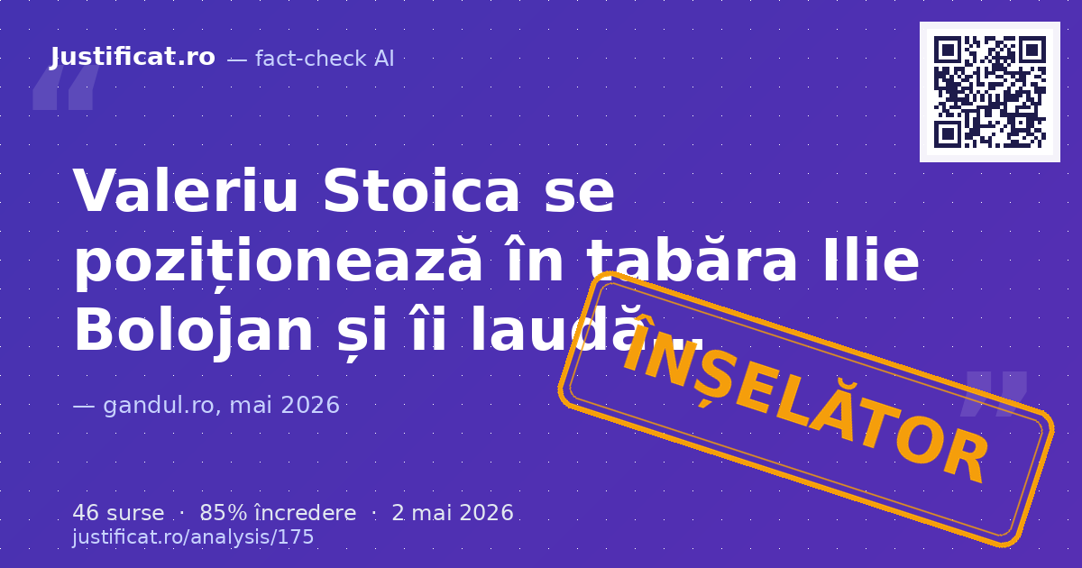 Articolul analizează declarațiile fostului ministru liberal al Justiției, Valeriu Stoica, din jurul date… — verdict ÎNȘELĂTOR