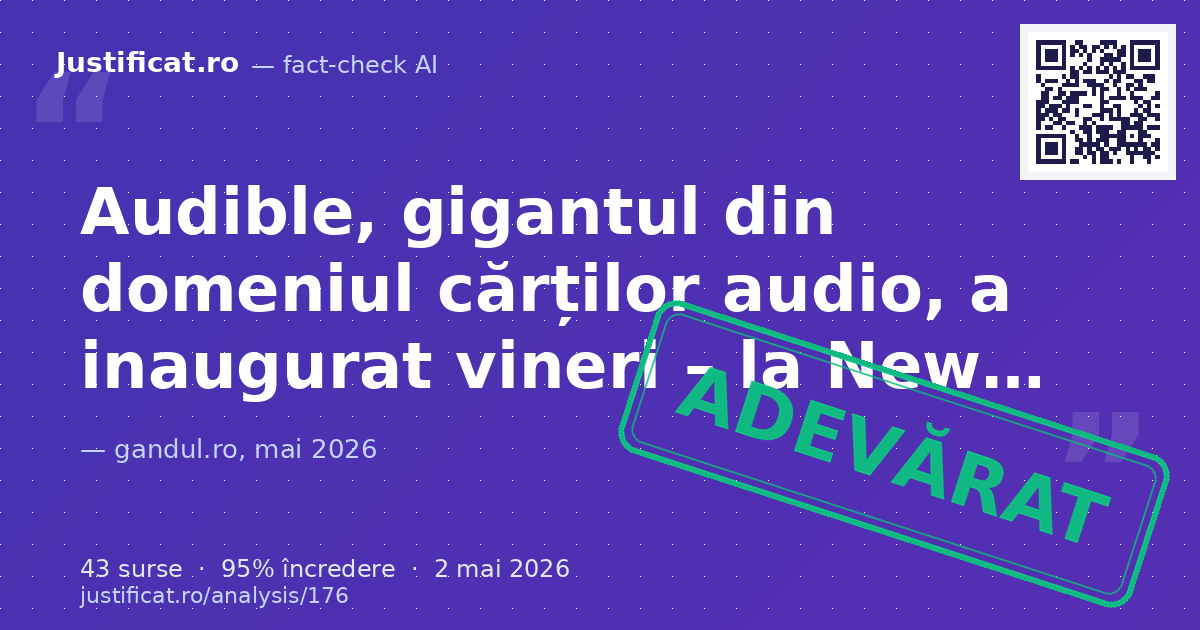Articolul descrie inaugurarea de către Audible a primei „librării fără cărți” din New York, numită „Audib… — verdict ADEVĂRAT