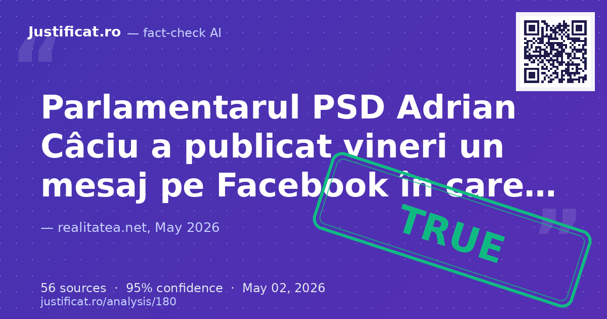 Articolul raportează un mesaj publicat de Adrian Câciu pe Facebook, în care o critică pe Oana Gheorghiu și… — rated ADEVĂRAT