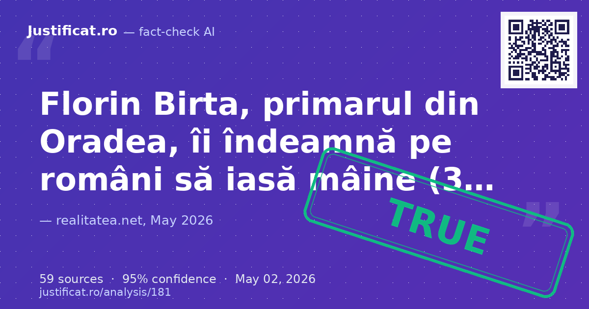 Articolul raportează apelul primarului din Oradea, Florin Birta, pentru un miting de susținere a premierulu… — rated ADEVĂRAT
