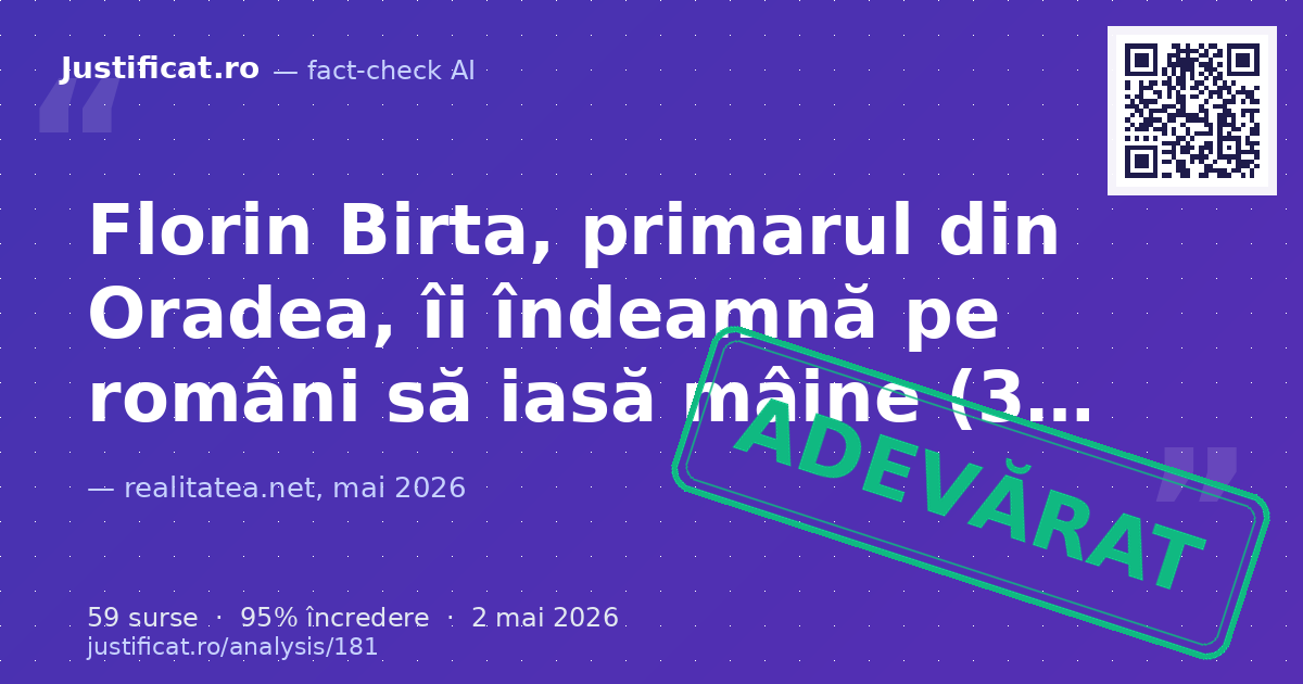 Articolul raportează apelul primarului din Oradea, Florin Birta, pentru un miting de susținere a premieru… — verdict ADEVĂRAT
