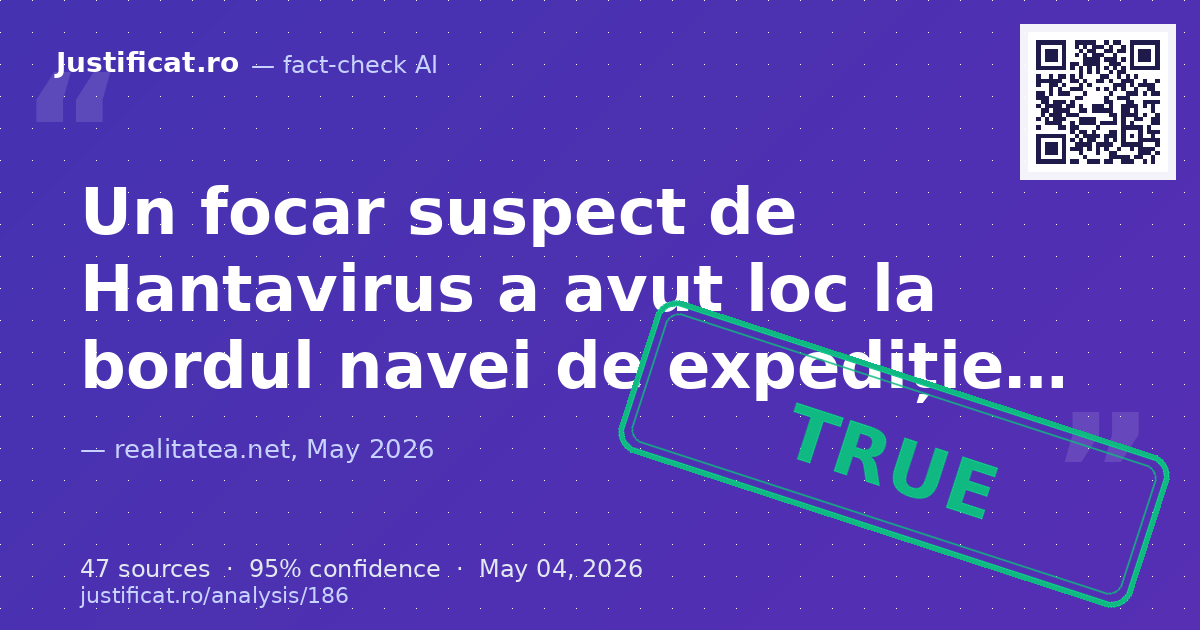 Articolul raportează un focar suspect de Hantavirus la bordul navei de croazieră MV Hondius, soldat cu trei… — rated ADEVĂRAT