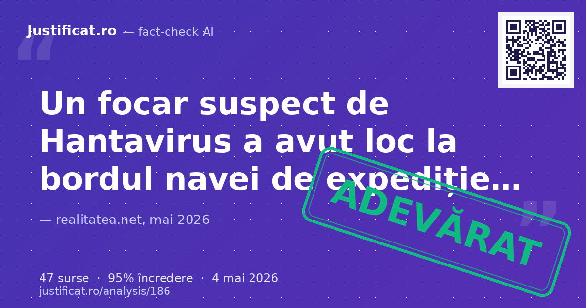 Articolul raportează un focar suspect de Hantavirus la bordul navei de croazieră MV Hondius, soldat cu tr… — verdict ADEVĂRAT