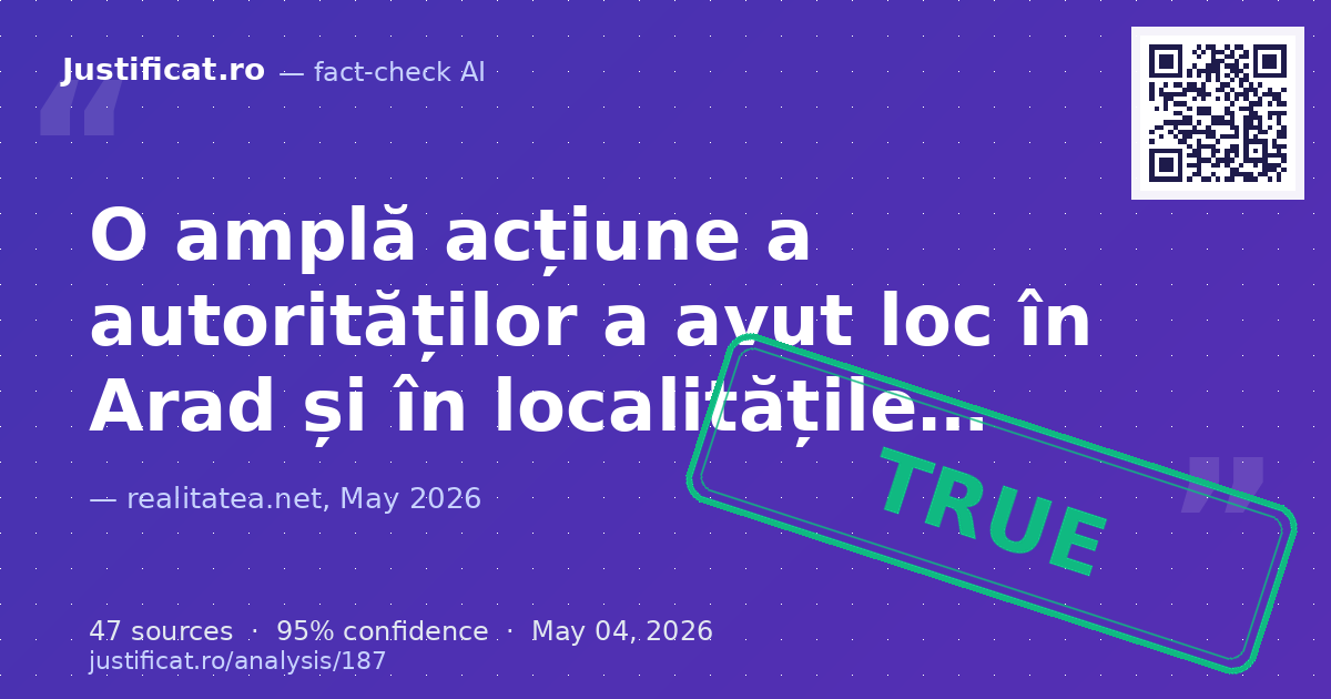 Articolul descrie o amplă acțiune a autorităților în Arad, Gurahonț și Cuvin, vizând presupuși braconieri,… — rated ADEVĂRAT