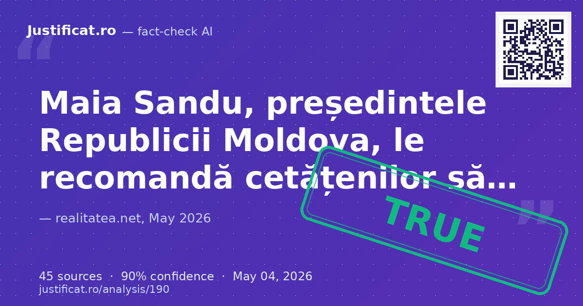 Articolul relatează apelul președintei Republicii Moldova, Maia Sandu, către cetățeni de a consulta ghiduri… — rated ADEVĂRAT