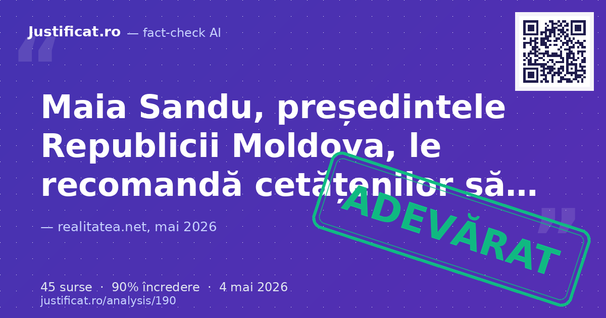 Articolul relatează apelul președintei Republicii Moldova, Maia Sandu, către cetățeni de a consulta ghidu… — verdict ADEVĂRAT