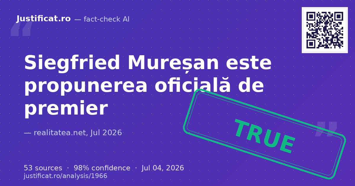 Articolul prezintă anunțul privind propunerea europarlamentarului Siegfried Mureșan pentru funcția de prim-… — rated ADEVĂRAT