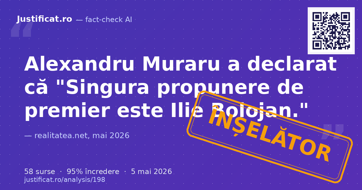 Articolul citează declarațiile lui Alexandru Muraru, președintele PNL Iași, conform cărora Ilie Bolojan… — verdict ÎNȘELĂTOR