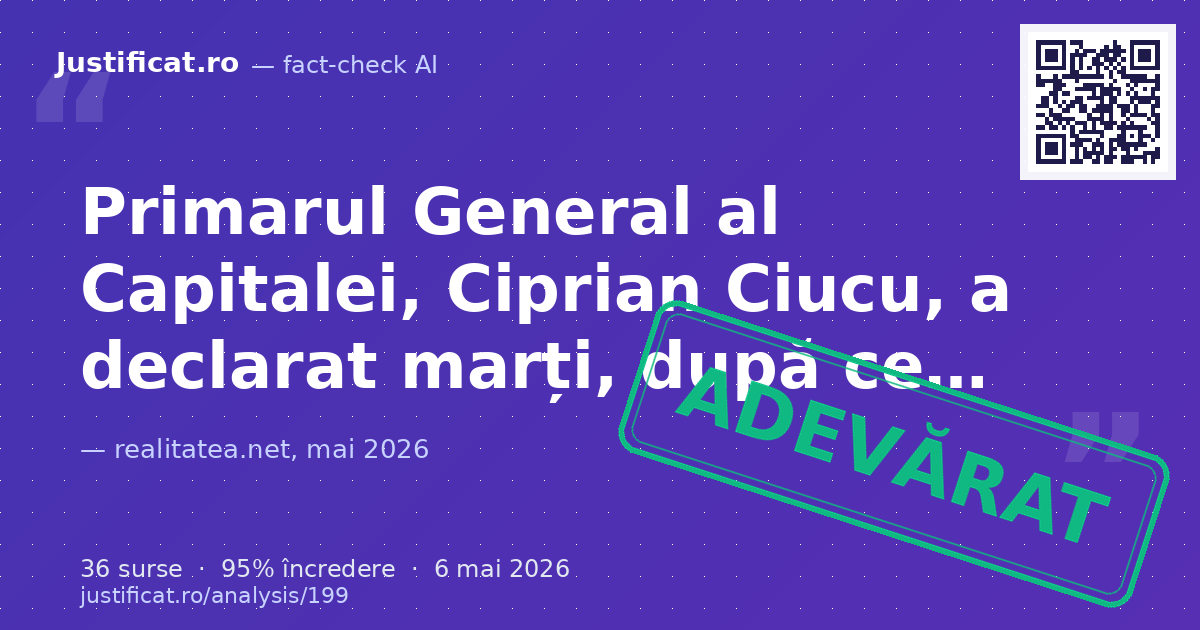 Articolul a analizat declarațiile primarului general al Capitalei, Ciprian Ciucu, și contextul politic im… — verdict ADEVĂRAT