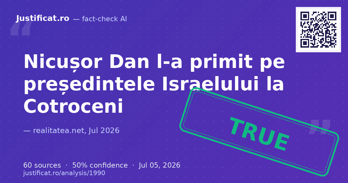 Articolul de presă care relatează despre primirea președintelui Israelului, Isaac Herzog, de către președin… — rated ADEVĂRAT