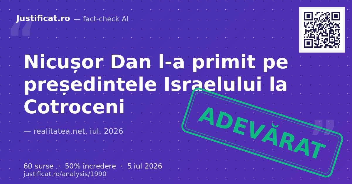 Articolul de presă care relatează despre primirea președintelui Israelului, Isaac Herzog, de către președ… — verdict ADEVĂRAT