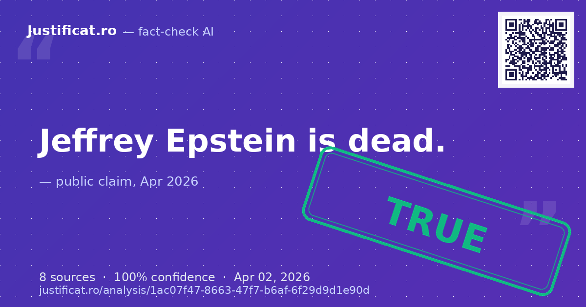 The question of whether Jeffrey Epstein is dead. — rated ADEVĂRAT