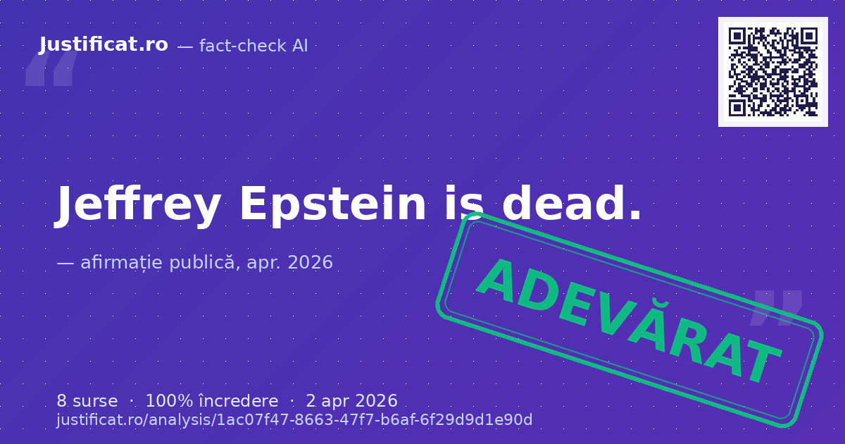 The question of whether Jeffrey Epstein is dead. — verdict ADEVĂRAT