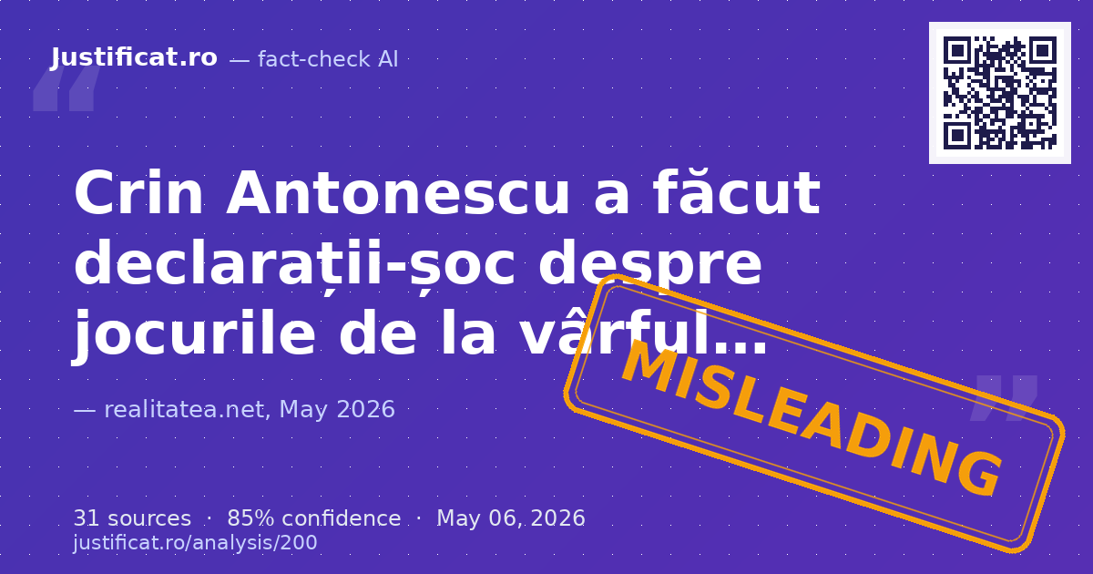 Articolul relatează o presupusă „declarație-șoc” a lui Crin Antonescu, în care acesta ar afirma că îl simp… — rated ÎNȘELĂTOR