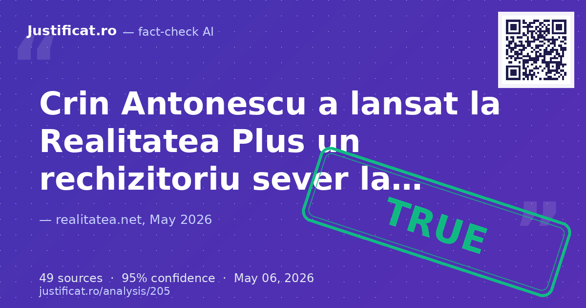 Articolul raportează declarațiile fostului președinte PNL, Crin Antonescu, la Realitatea Plus, în contextul… — rated ADEVĂRAT