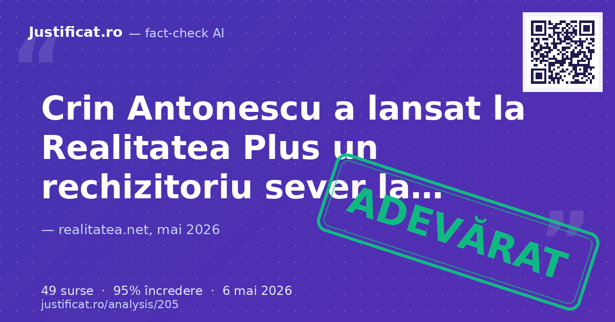 Articolul raportează declarațiile fostului președinte PNL, Crin Antonescu, la Realitatea Plus, în context… — verdict ADEVĂRAT