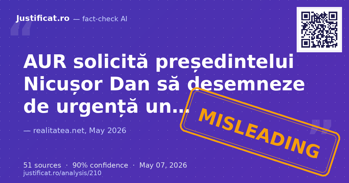 Articolul, un material publicitar politic al AUR, solicită președintelui Nicușor Dan să desemneze de urgen… — rated ÎNȘELĂTOR