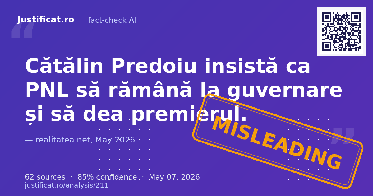 Articolul relatează declarațiile lui Cătălin Predoiu după căderea Guvernului Bolojan, insistând pe dorința… — rated ÎNȘELĂTOR