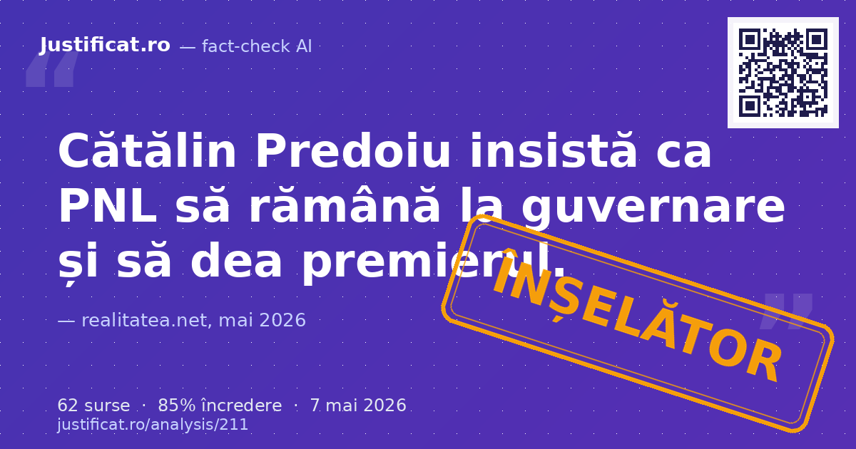 Articolul relatează declarațiile lui Cătălin Predoiu după căderea Guvernului Bolojan, insistând pe dorin… — verdict ÎNȘELĂTOR