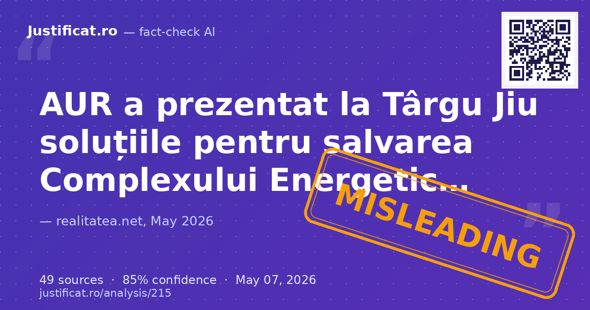Articolul, etichetat ca material publicitar politic al AUR, raportează declarațiile liderilor George Simio… — rated ÎNȘELĂTOR