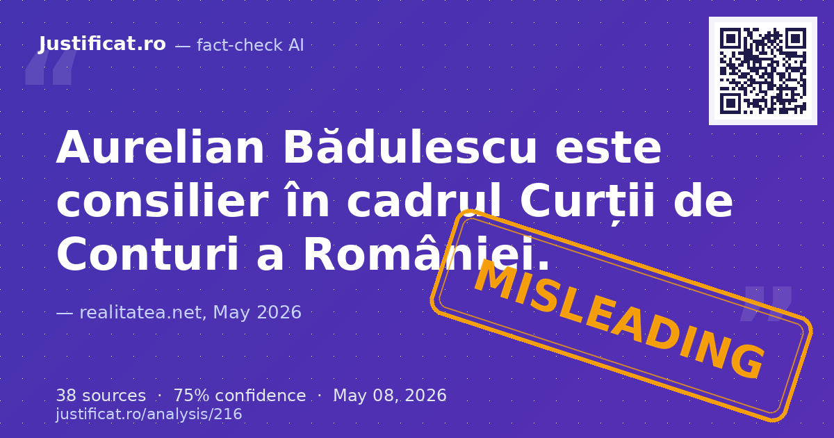 Articolul raportează acuzații „incendiare” făcute de Aurelian Bădulescu, consilier la Curtea de Conturi, p… — rated ÎNȘELĂTOR