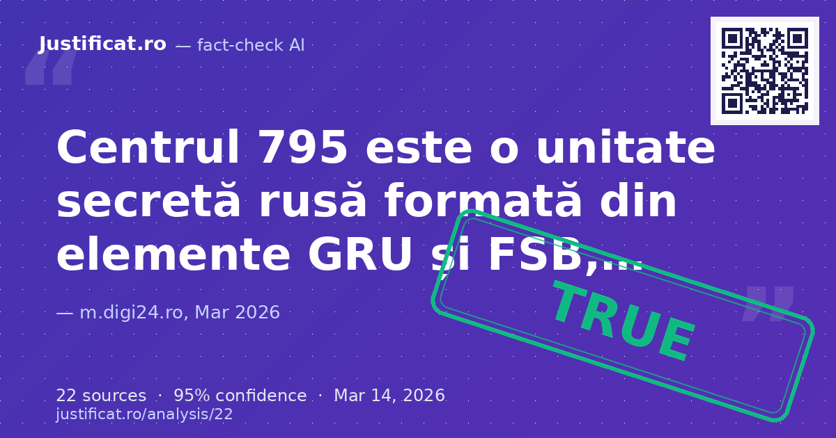 Articolul prezintă informații despre o unitate secretă rusă, Centrul 795, și modul în care un agent al aces… — rated ADEVĂRAT